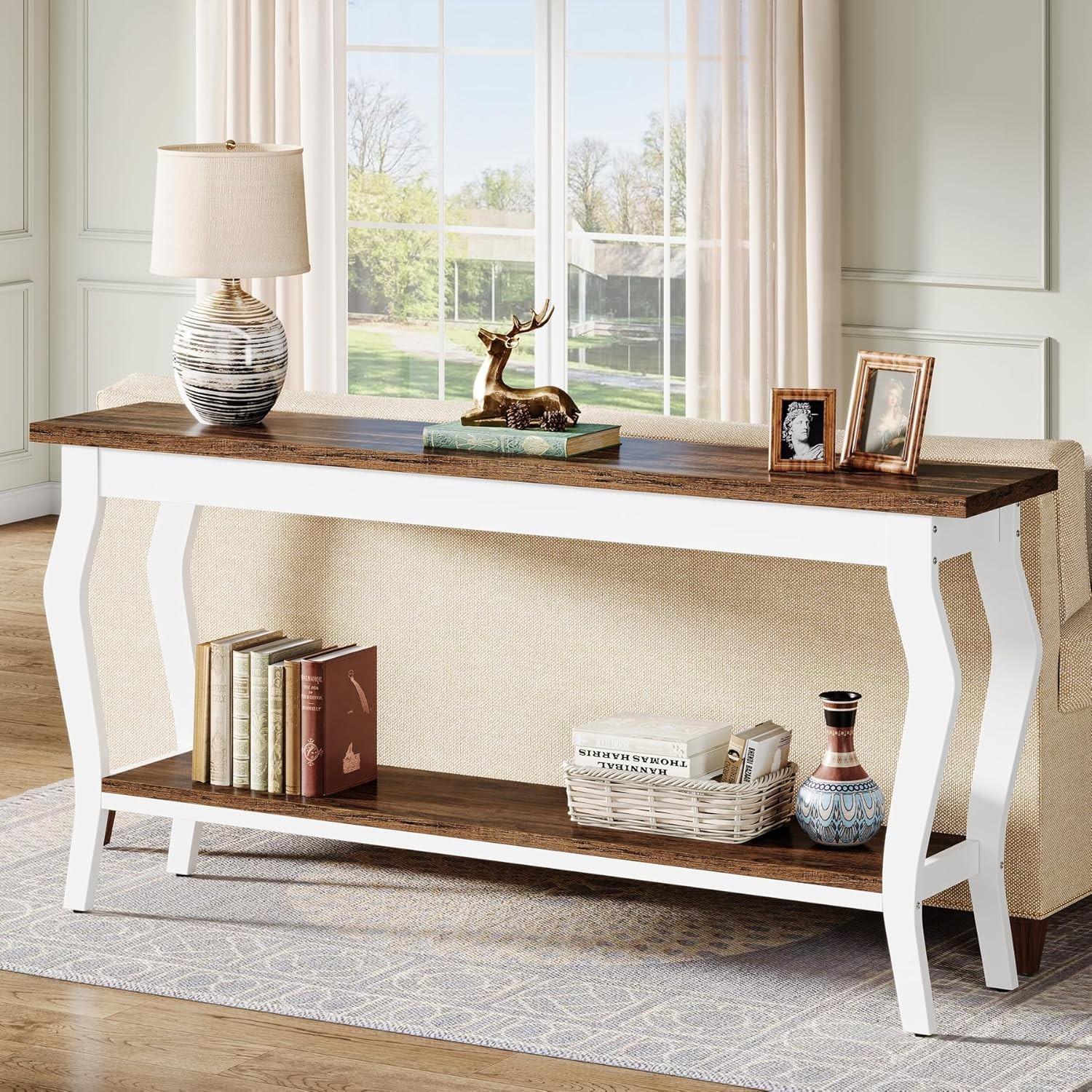 70.9-Inch Long Console Table, 2-Tier Vintage Entryway Sofa Table for Living Room gallery