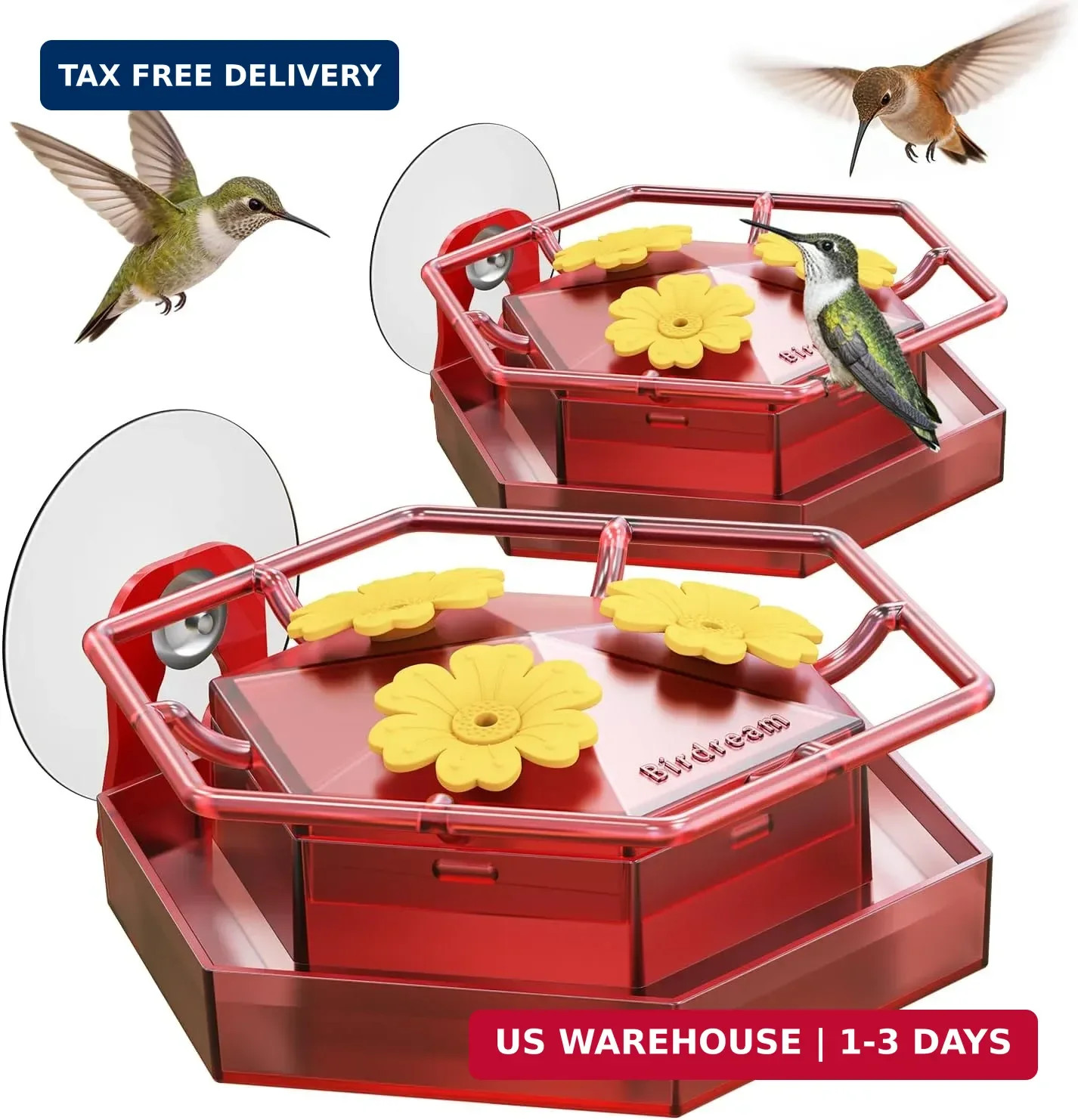 Birdream 2 Pack Window Hummingbird Feeders for Outdoors, Hummingbird Feeder with gallery