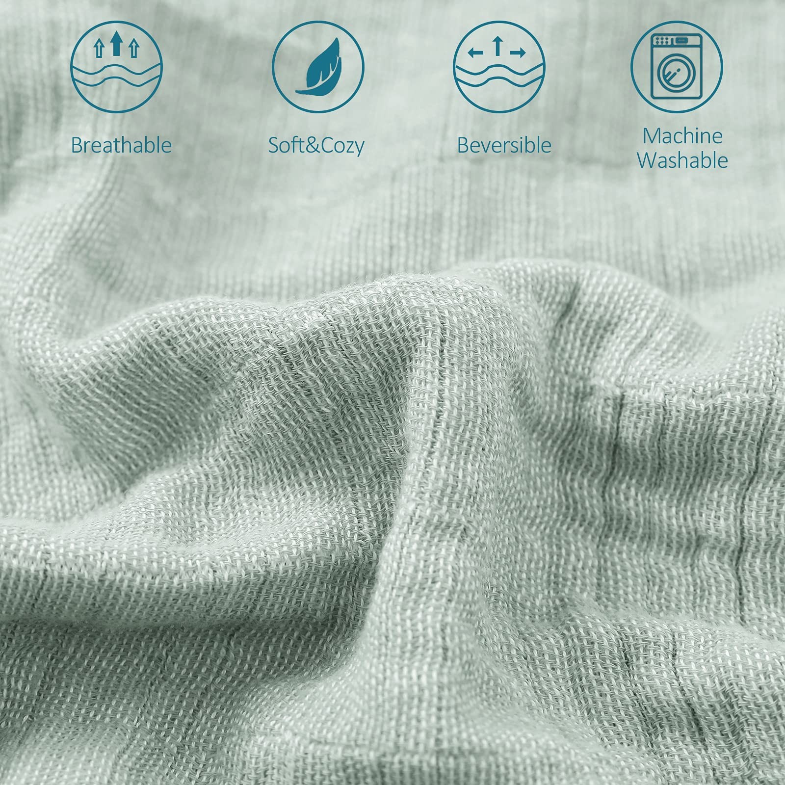 Cotton Muslin Blankets 4-Layer Linen Texture Bed Couch Thermal Sage Green gallery