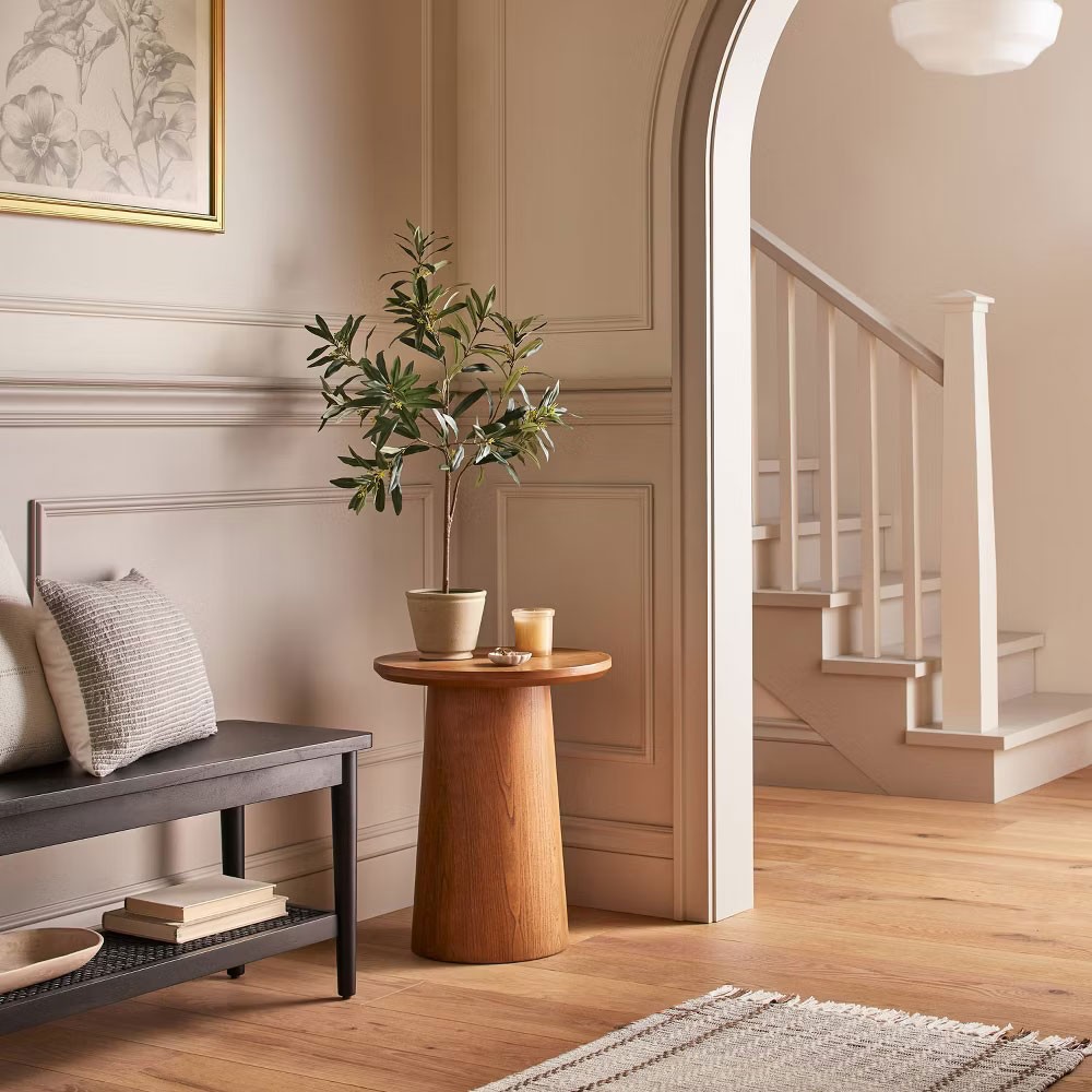 Hearth & Hand Magnolia Wood Side Table Round Traditional Rustic Aged Oak gallery
