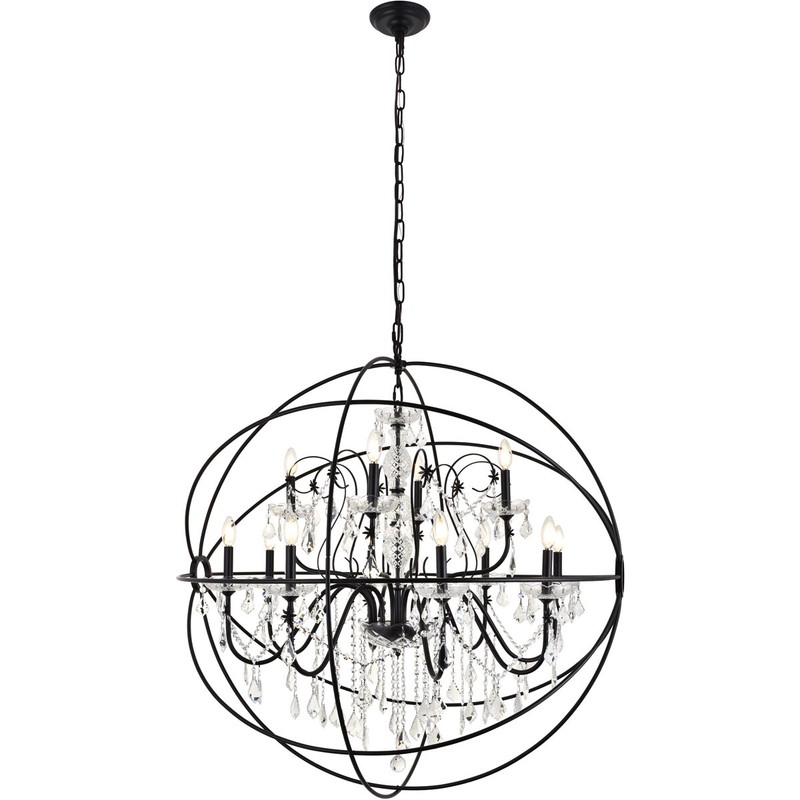 Large Crystal Chandelier Light Fixture Black Entryway Foyer or Dining Room 43" gallery