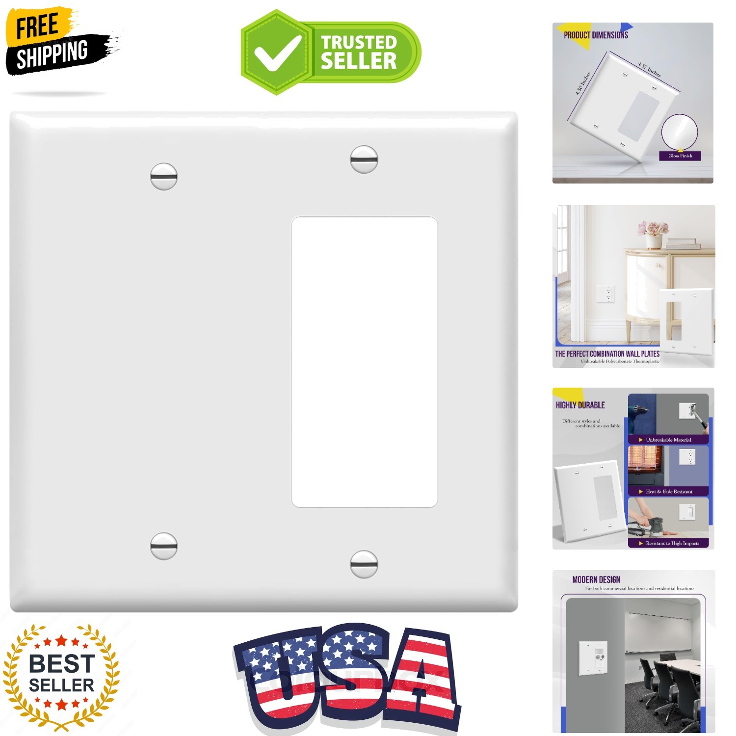 Combination Decorator Rocker/Blank Outlet Wall Plate, Standard Size, 2-Gang 4... gallery