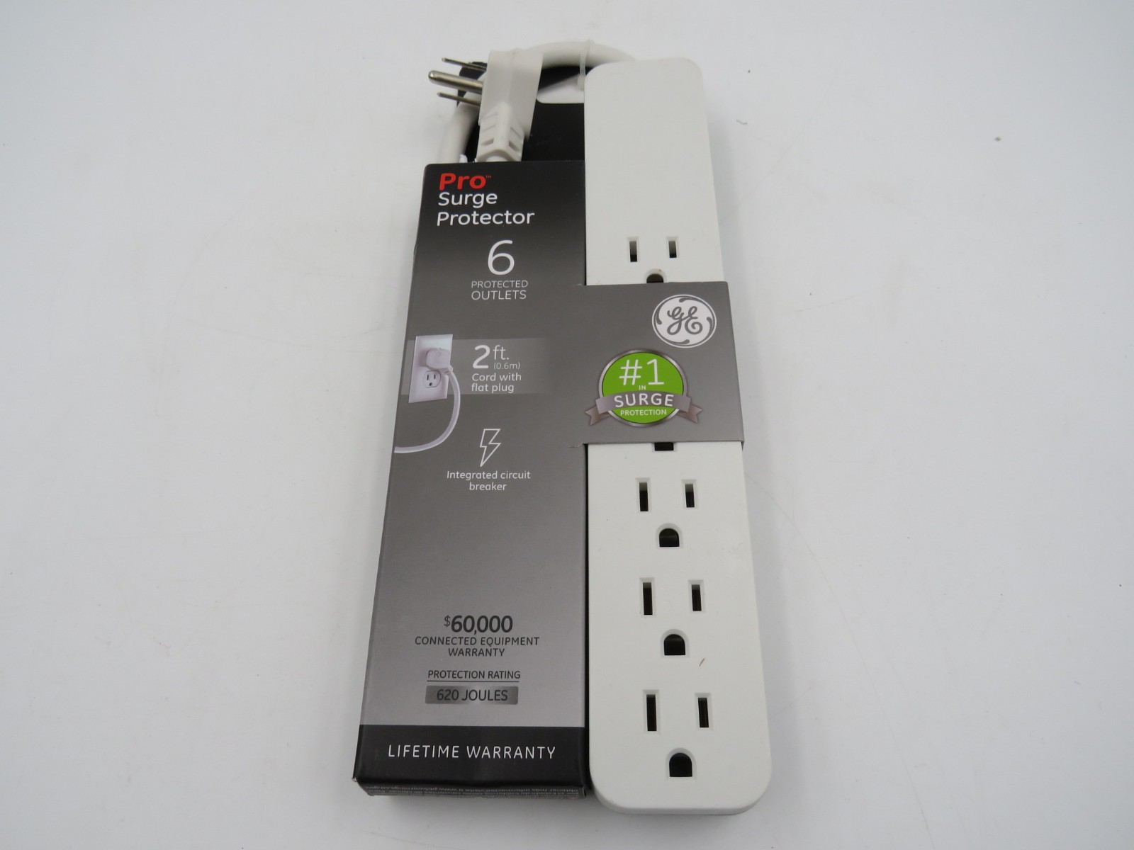 GE Pro 6-Outlet Surge Protector 2 Ft Extension Cord 620 Joules Strip NEW gallery