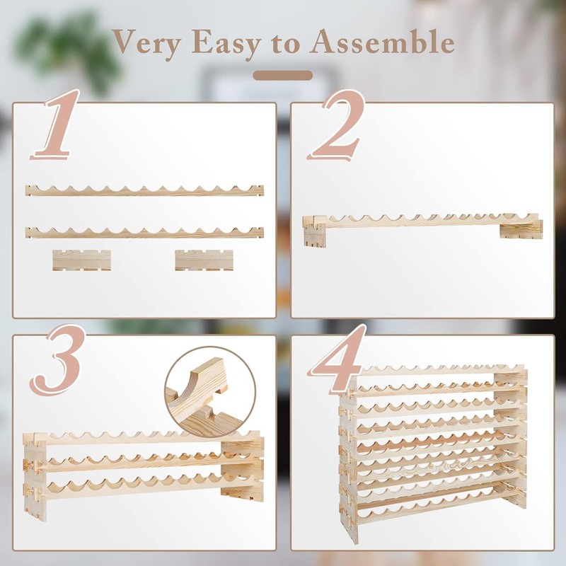 ZENY 96 Bottles Holder Wine Rack Stackable Storage - Pinewood gallery