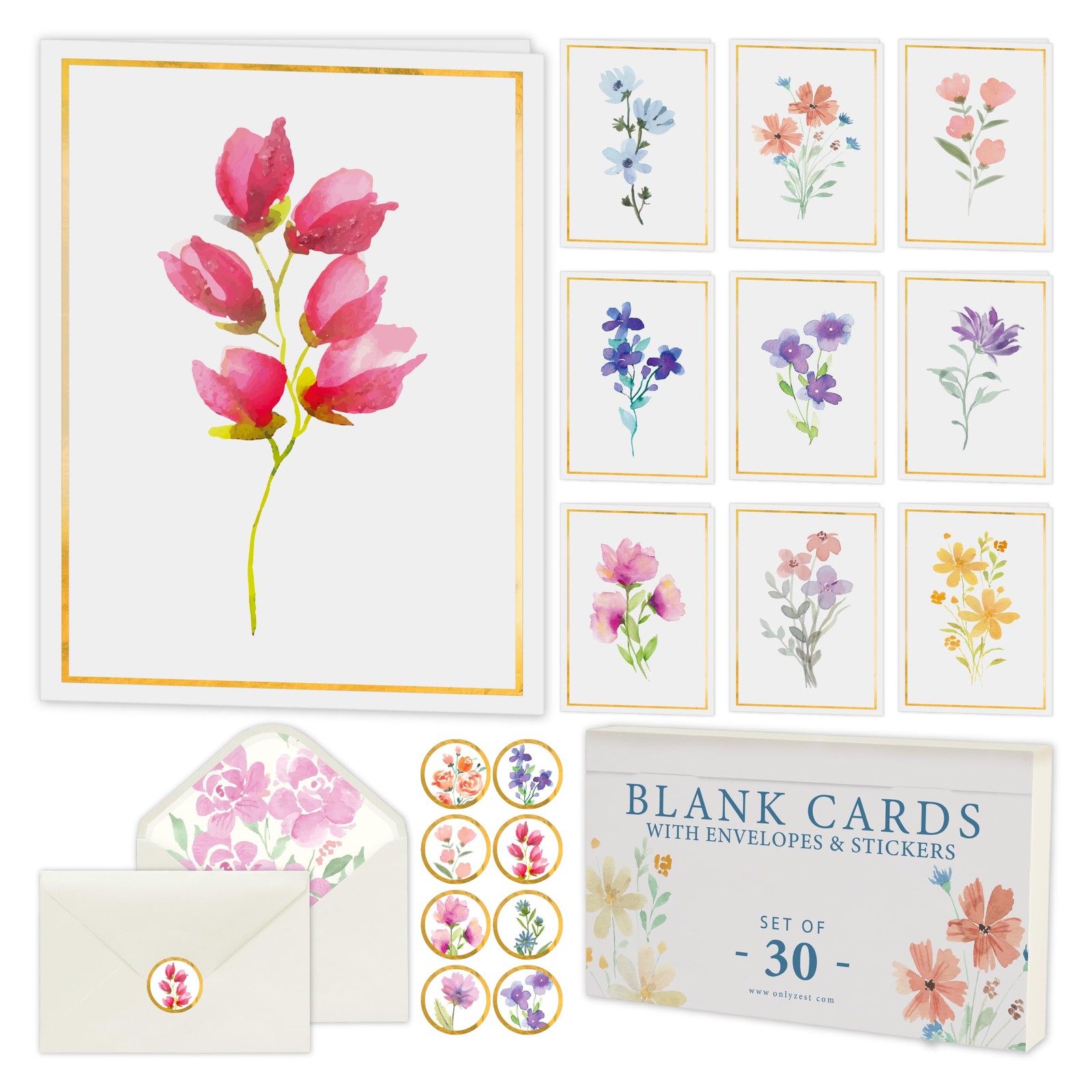 30 Blank Floral Note Cards with Envelopes 4x6 Inch Stationery Set gallery