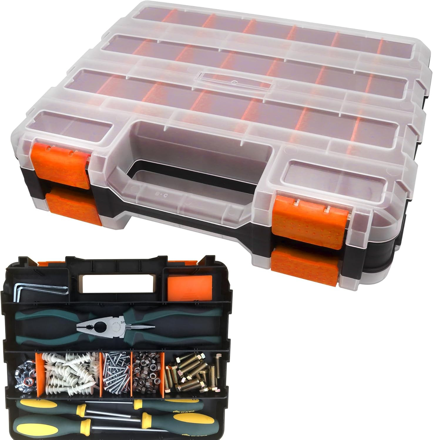 50-Compartment Small Parts Organizer Box with Removable Dividers, Orange gallery