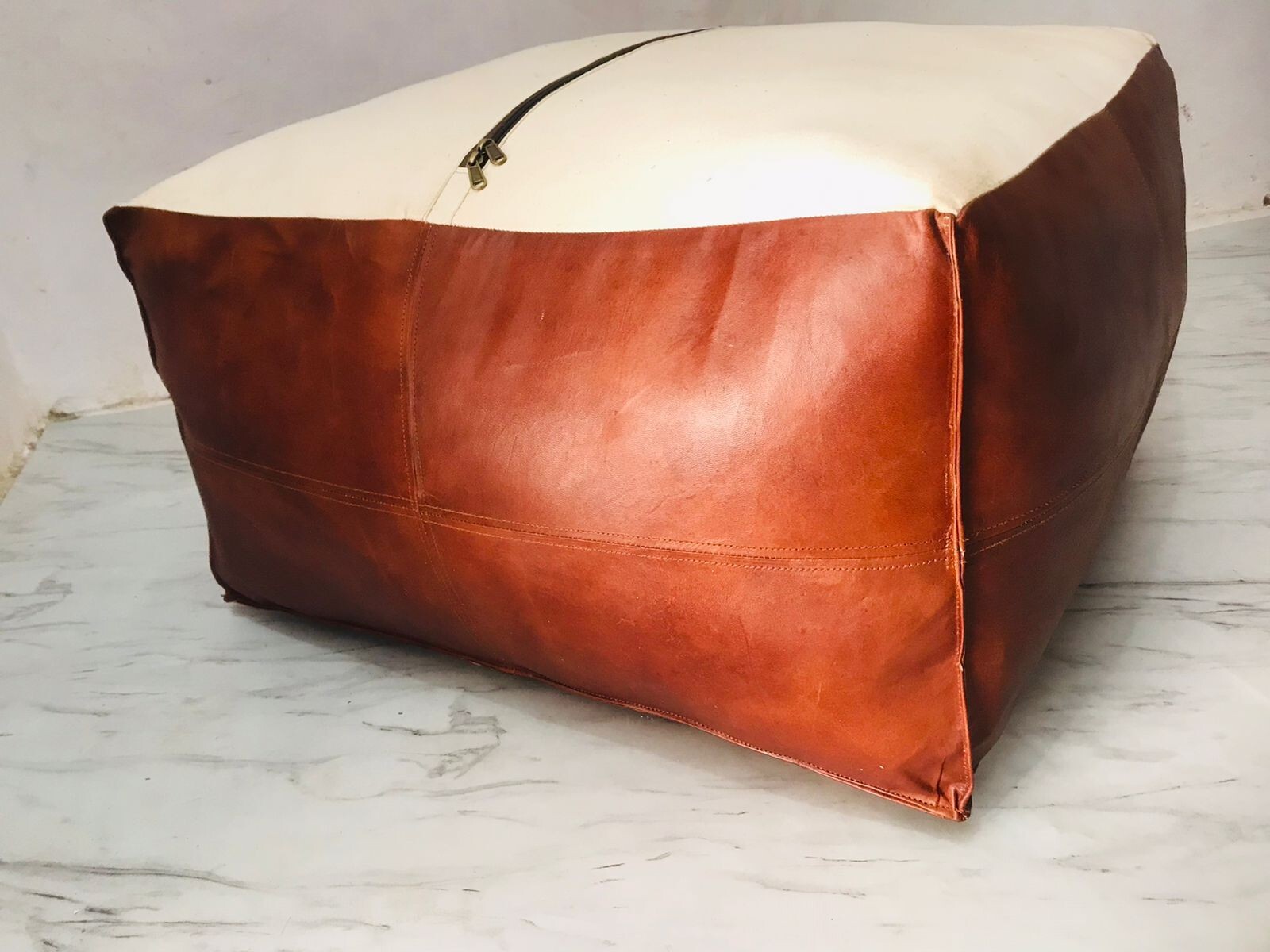 Handmade Premium Quality Unstuffed Brown New Boho Classic Square 30'' Leather gallery