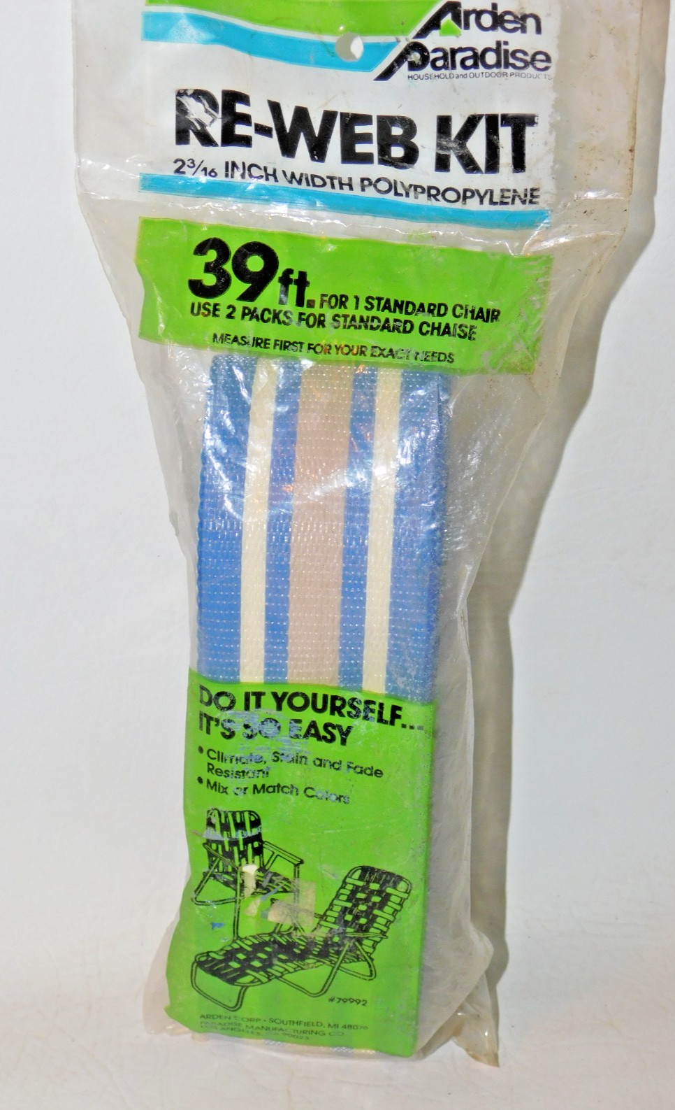 Arden Paradise Re-Web Kit Lawn Chair Webbing 39 ft. x 2 3/16 in. Blue/Tan/White gallery