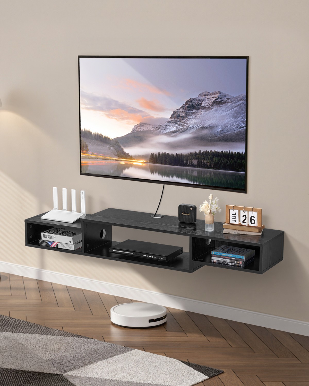VEVOR Floating TV Stand 59" Entertainment Center Power Outlet & Cable Hole Black gallery