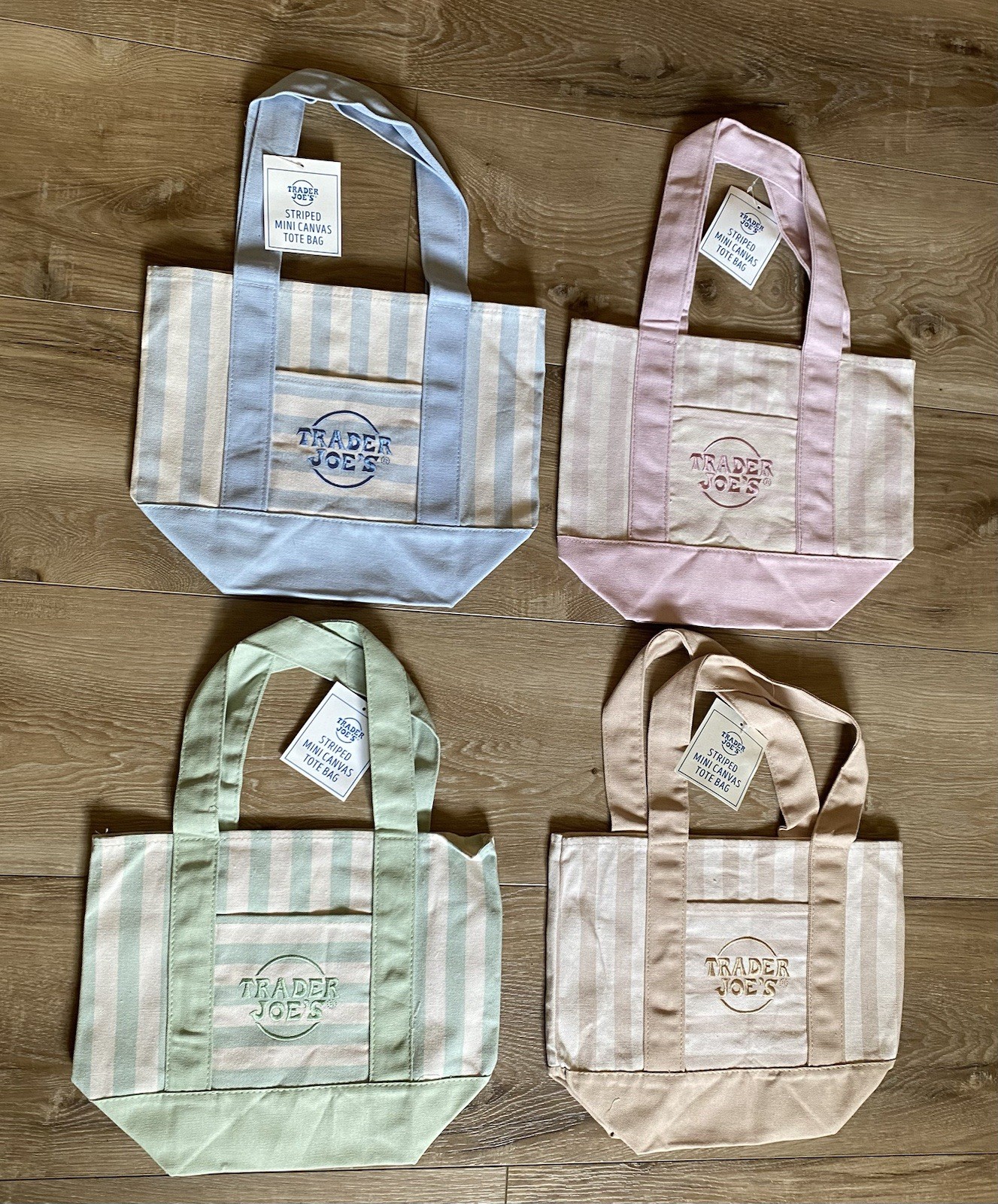 Trader Joe’s Mini Pastel Striped Canvas Tote Bag 2026 Limited Edition Set Of 4 gallery