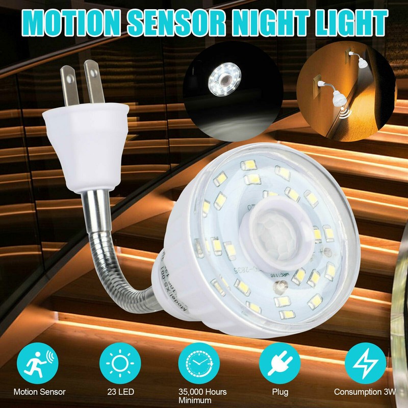 LED Sensor Night Light Motion-Activated AC Outlet Plug-In Wall Stair Lamp Indoor gallery