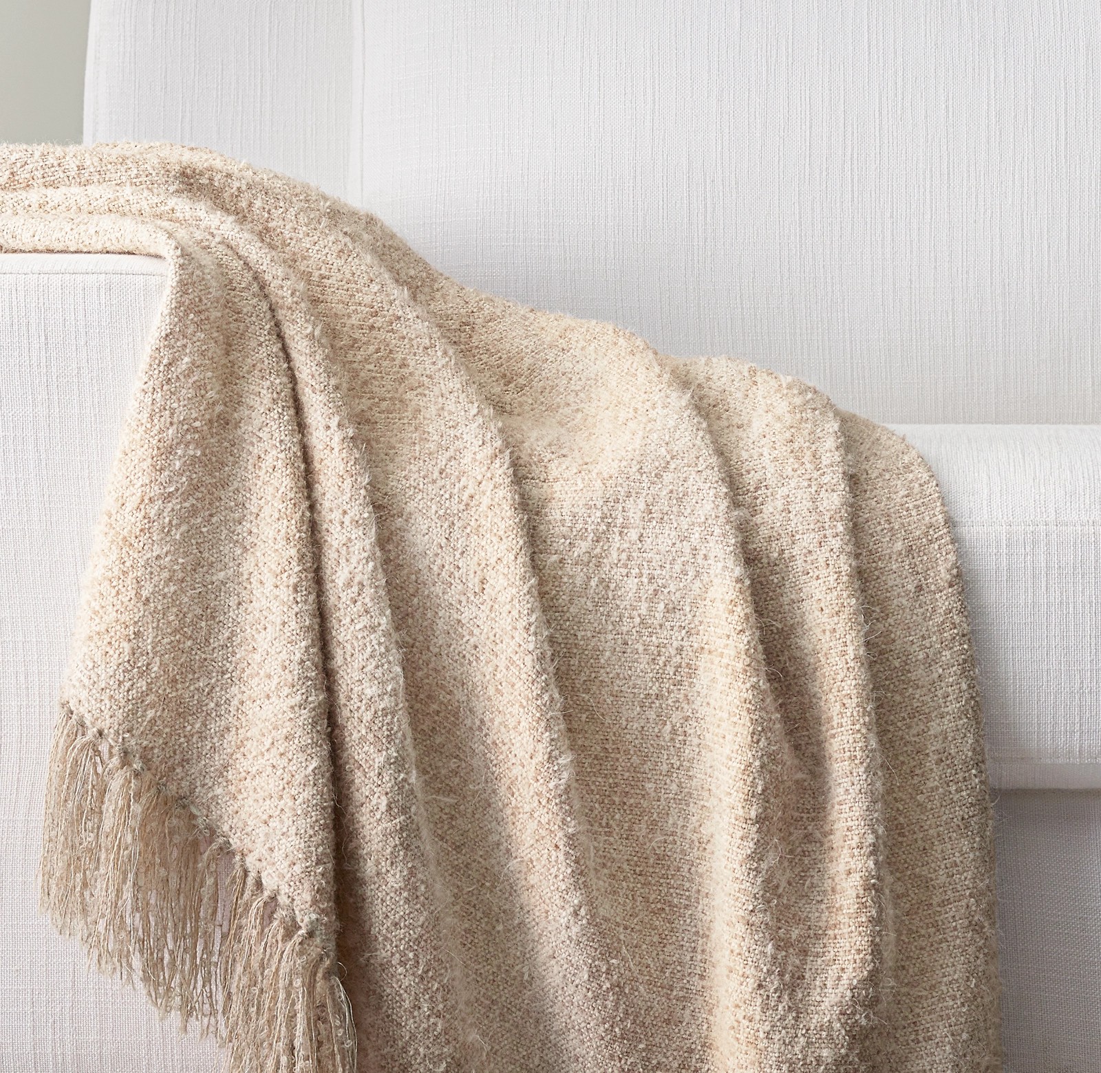 Restoration Hardware RH Alpaca Wool Lurex Blend Throw Blanket 96x79 Sand Shimmer gallery