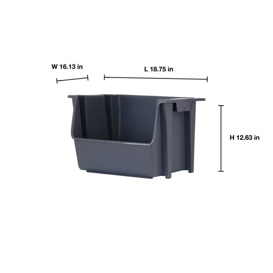Mighty Tuff Large Nesting Stack Storage Bin, All, Plastic, Gray gallery