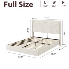 🔝Full Queen King Floating Bed Frame Upholstered W/ LED Lights Storage Headboard