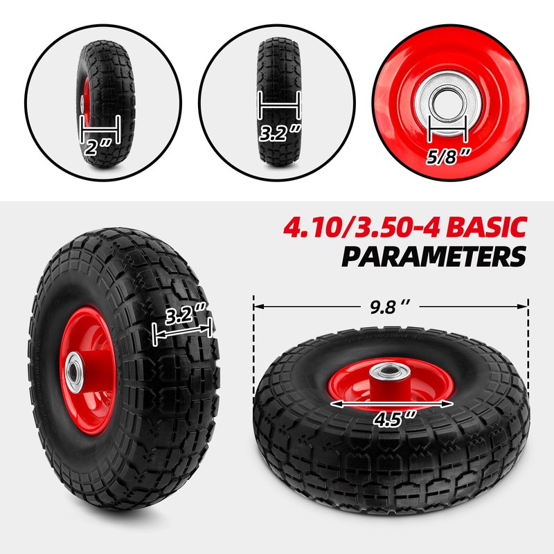 10" Solid Rubber Tire Wheels Flat Free Tires 4.10/3 Truck Trolley gallery