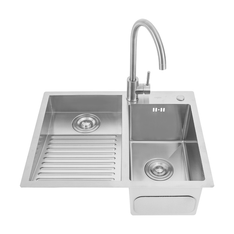 Laundry Sink Double Basin With Hot/Cold Faucet 304 Stainless Steel Scrub Basin gallery