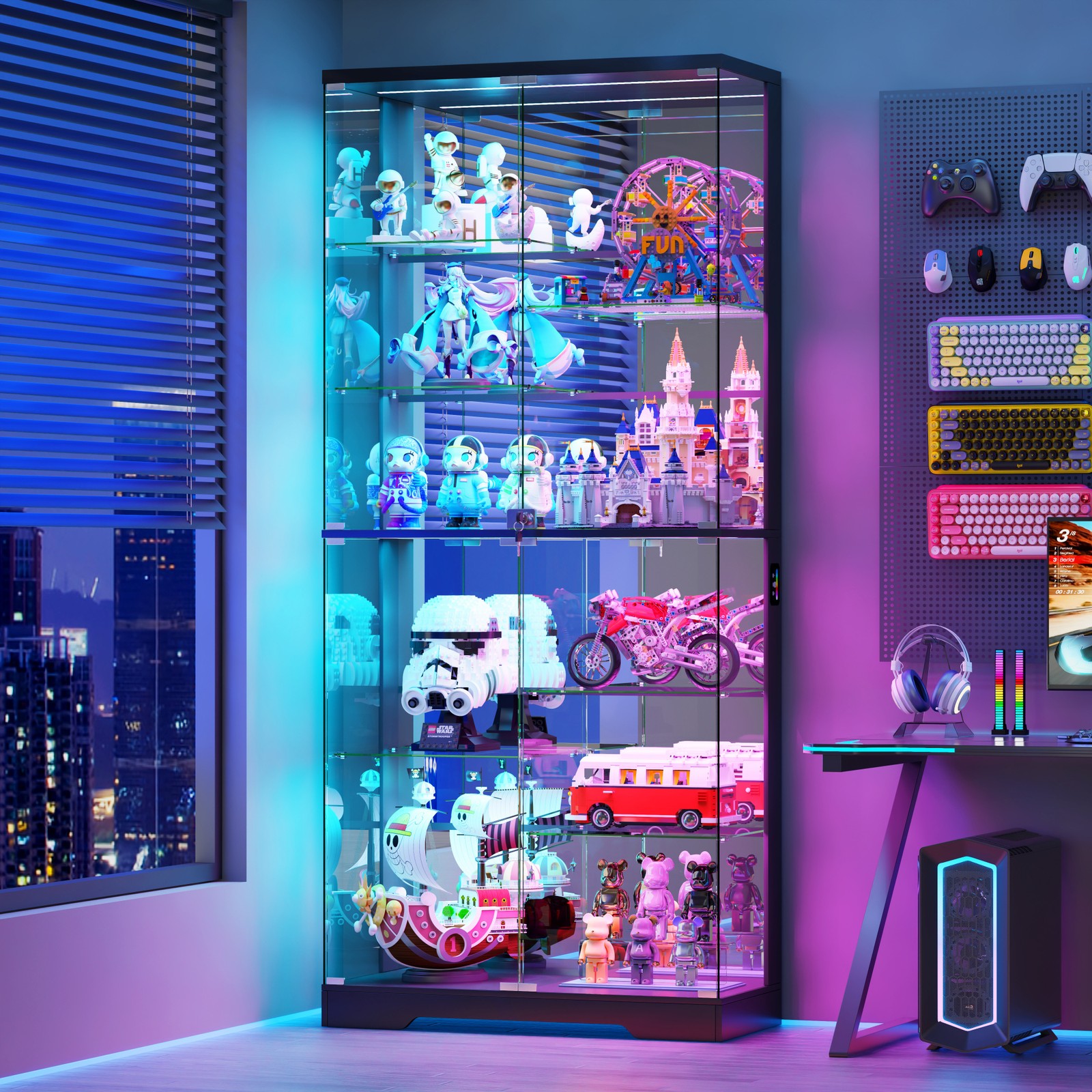 LED RGB Curio Cabinet, Lockable Clear Glass Display Case for Lego & Collectible gallery