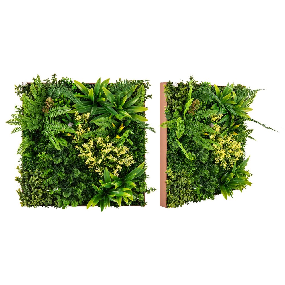 2 Pack Artificial Square Framed Foliage Wall Art w/11 Types of Mixed Faux Plants