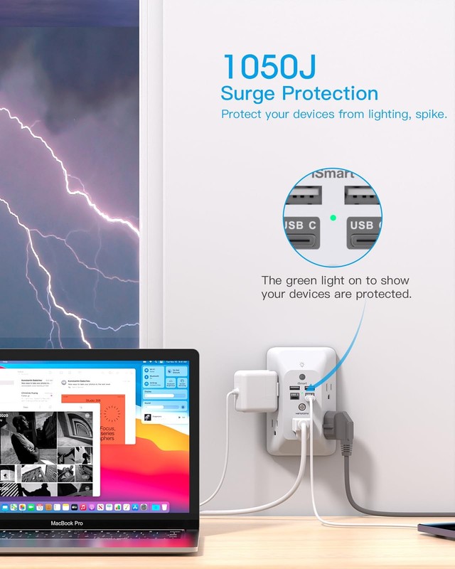 Multi Plug Outlet, Outlet Extender with 4 USB Ports (2 USB C) and Night Light gallery