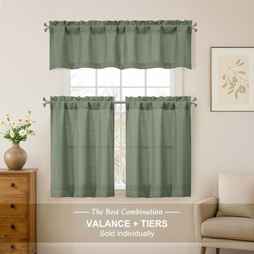 Valance for Windows 14 Inch Length, Light 60"W x 14"L (Pack of 1) Sage Green gallery