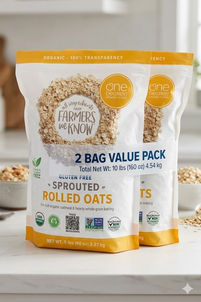 One Degree Organic Gluten Free Sprouted Rolled Oats 5 Lbs (80 Oz) EXP12/2026 2pc gallery