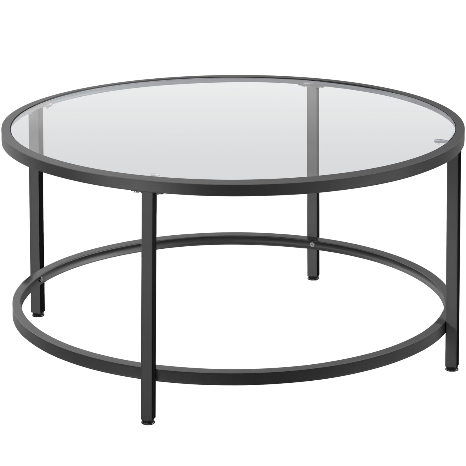 36" Round Glass Coffee Table, Black Circle Coffee Table Center Table w/Glass Top gallery