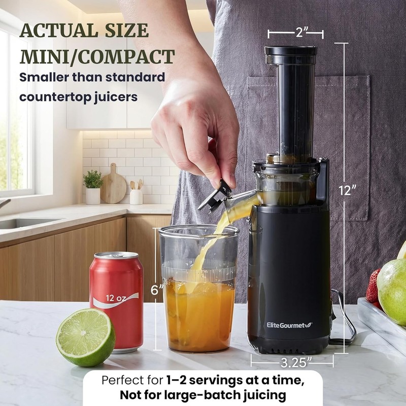 Mini Compact Masticating Cold Press Juicer - 16 oz BPA-Free, Easy Clean Black gallery