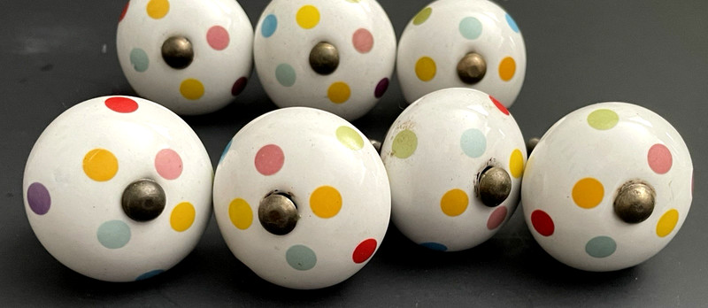 POLKA DOT Ceramic Drawer Pulls Cabinet Knobs SET of 7 Mount Screw 1.5" Wide gallery