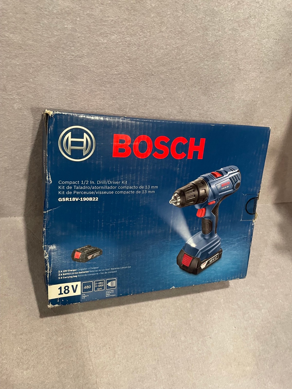 BOSCH GSR18V-190B22 COMPACT 1/2" DRILL DRIVER KIT CHARGER 2 BATTERIES 18V NEW gallery