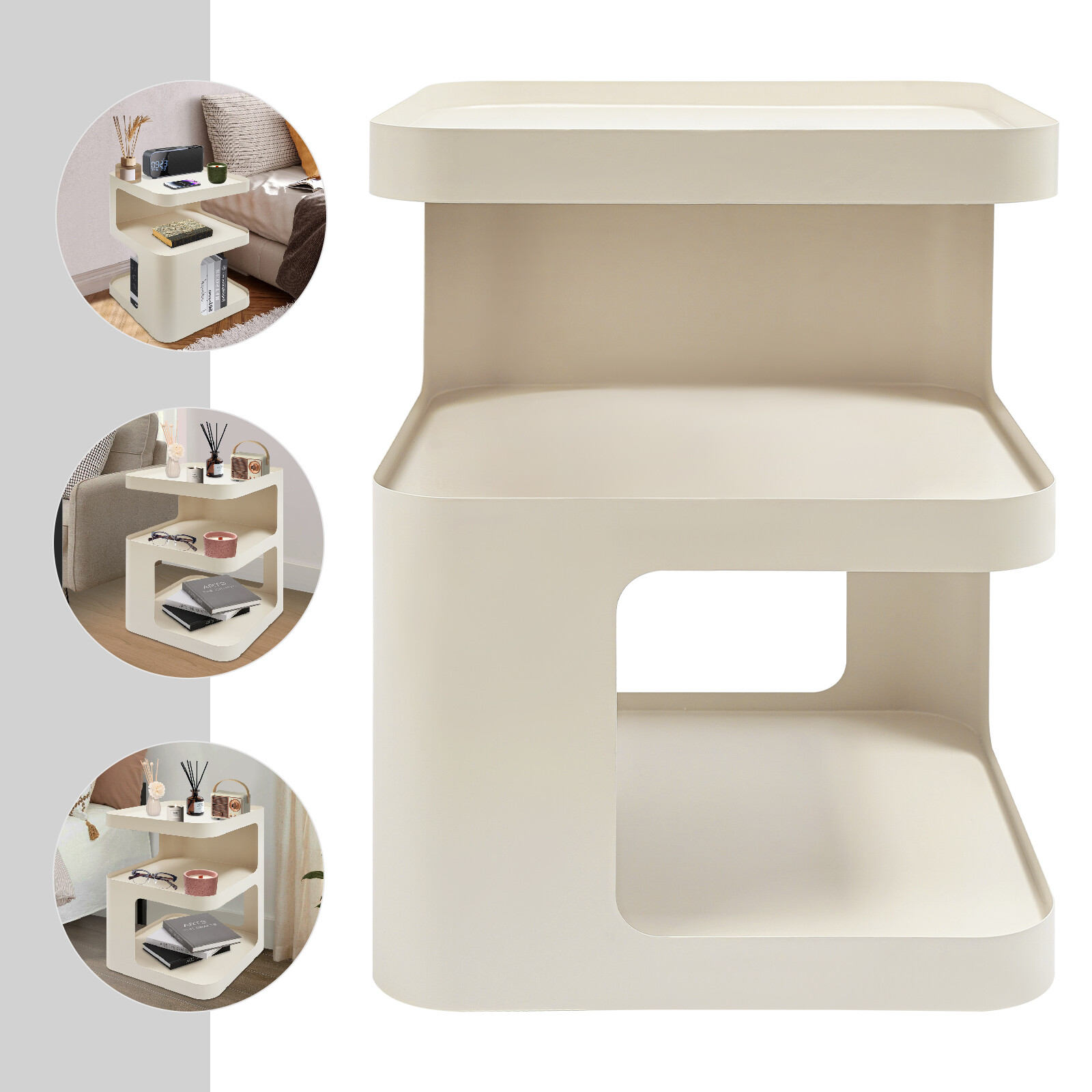 Portable bedroom bedside table 40x40x54 cm - Milky white gallery