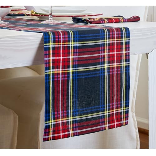 Linen Plaid Table Runner 48 Inches - 100% Pure Linen 14 x 48 Inch Black gallery