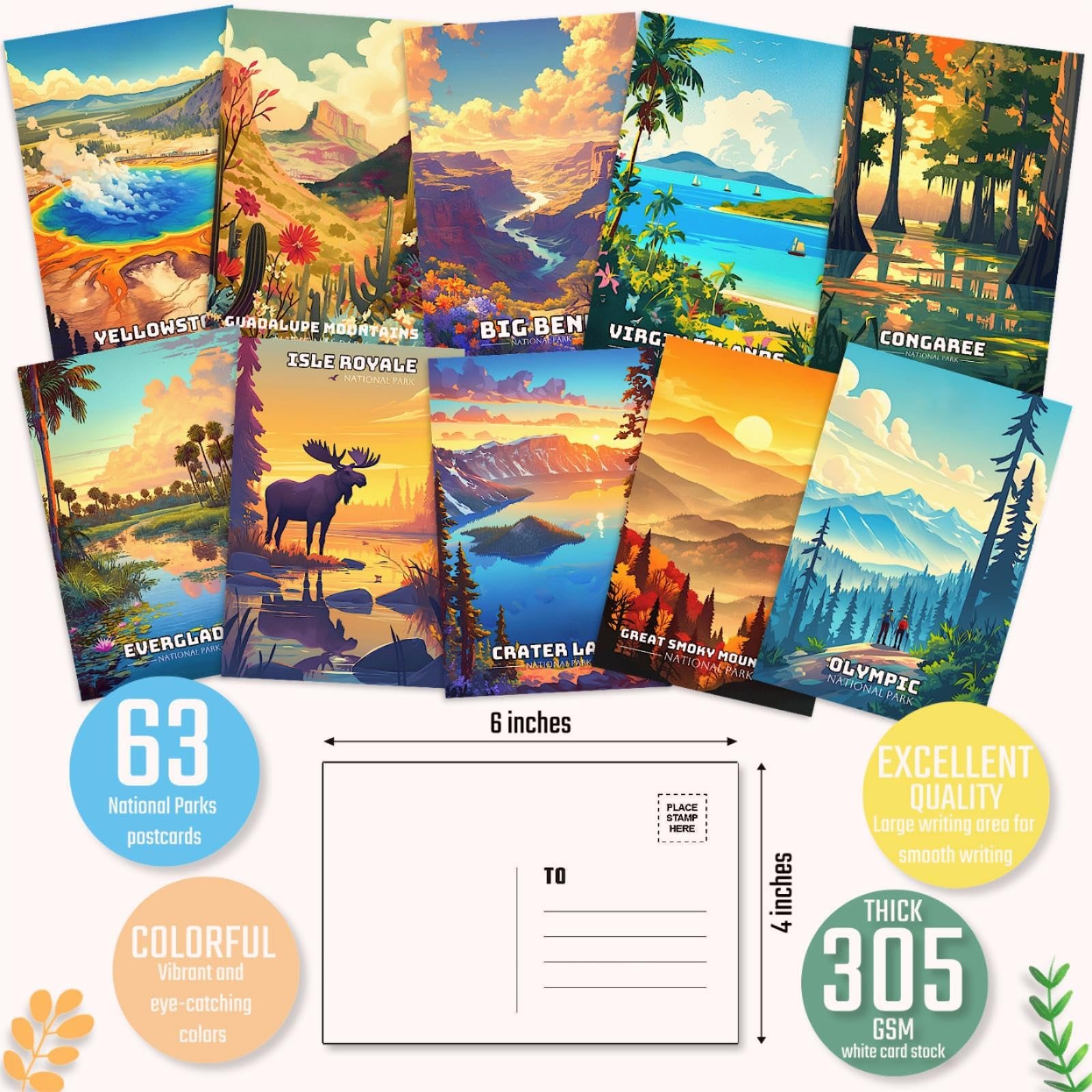 63 National Parks Postcard Set,Vintage Travel Posters Illustrations Postcards... gallery