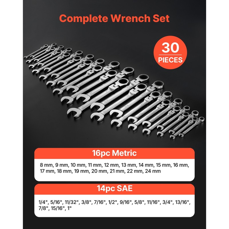 Uimoso 30-Piece Flex-Head Ratcheting Combination Wrench Set, SAE & Metric gallery