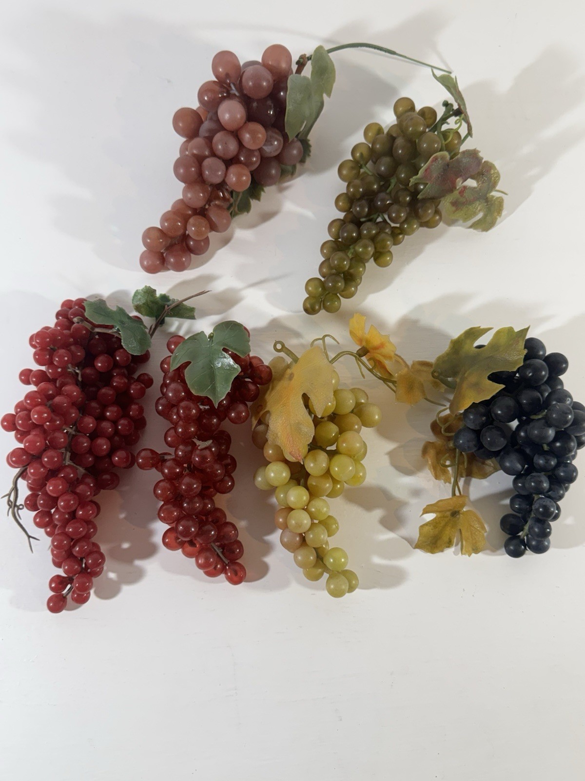 Lot Of 6 Small Plastic Grape Clusters Faux Rubber Green Red Yellow 6”-8” gallery