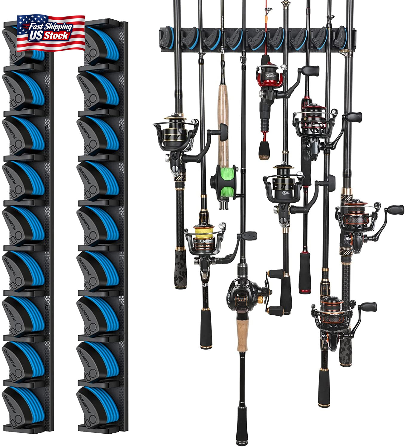 PLUSINNO 2 Pack Vertical Fishing Rod Rack, Wall Mounted Fishing Rod Holder, 2 Pa gallery