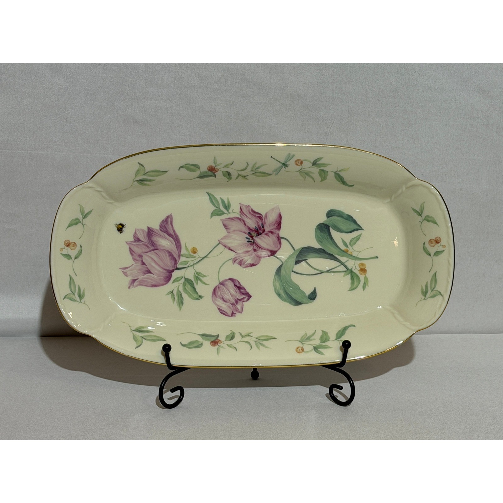 Lenox Morningside Cottage Sandwich Tray Floral Purple Tulip Gold Rim 14 3/8" gallery