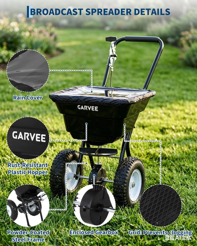 80 LBS Push Broadcast Spreader, 12FT Spreading Width, 13in All-Terrain Wheels... gallery