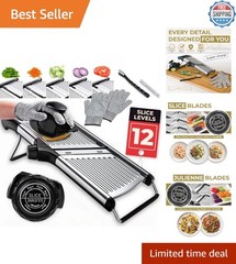 Complete Mandoline Slicer Set with Dishwasher Safe Gloves for Effortless Cleanup
