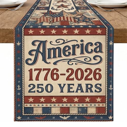 Independence Day Red Blue White Table Runner 13x47 Inch 250th anniversary Small gallery