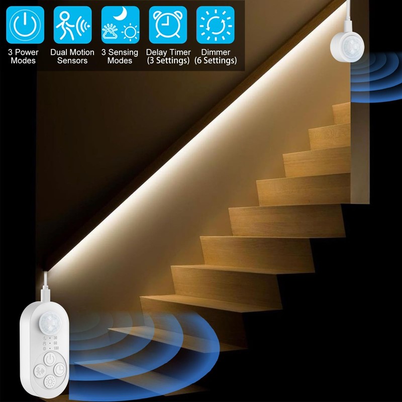 Dual Sensor Stair Light Strip, Double Motion Activated Sensor LED Strip Light... gallery