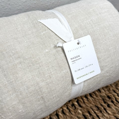 POTTERY BARN MASON OVERSIZED LINEN TABLECLOTH 70X108 FLAX BEIGE FARMHOUSE