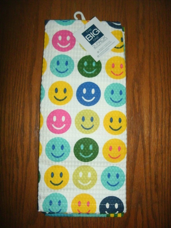 NEW Smiley Faces Decorative Kitchen Towels 15x25 in. Set of 2 waffle weave gallery