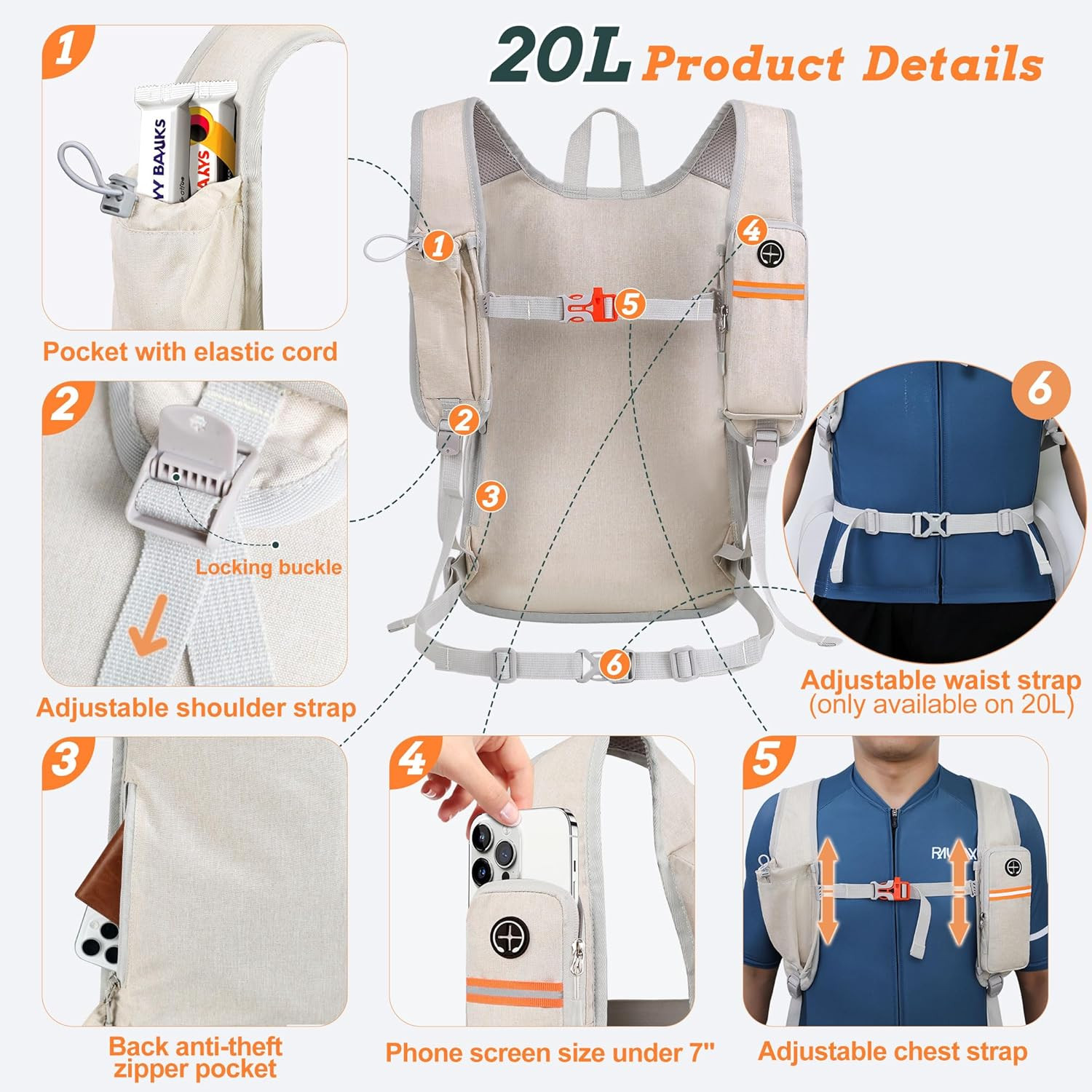 20L Small Hiking Backpack for Men Women Foldable Packable Back Pack Ultralight H 2