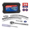 WORKPRO 39-Piece Drive Socket Set 1/4''3/8'' CR-V Metric SAE & Metric for Repair gallery