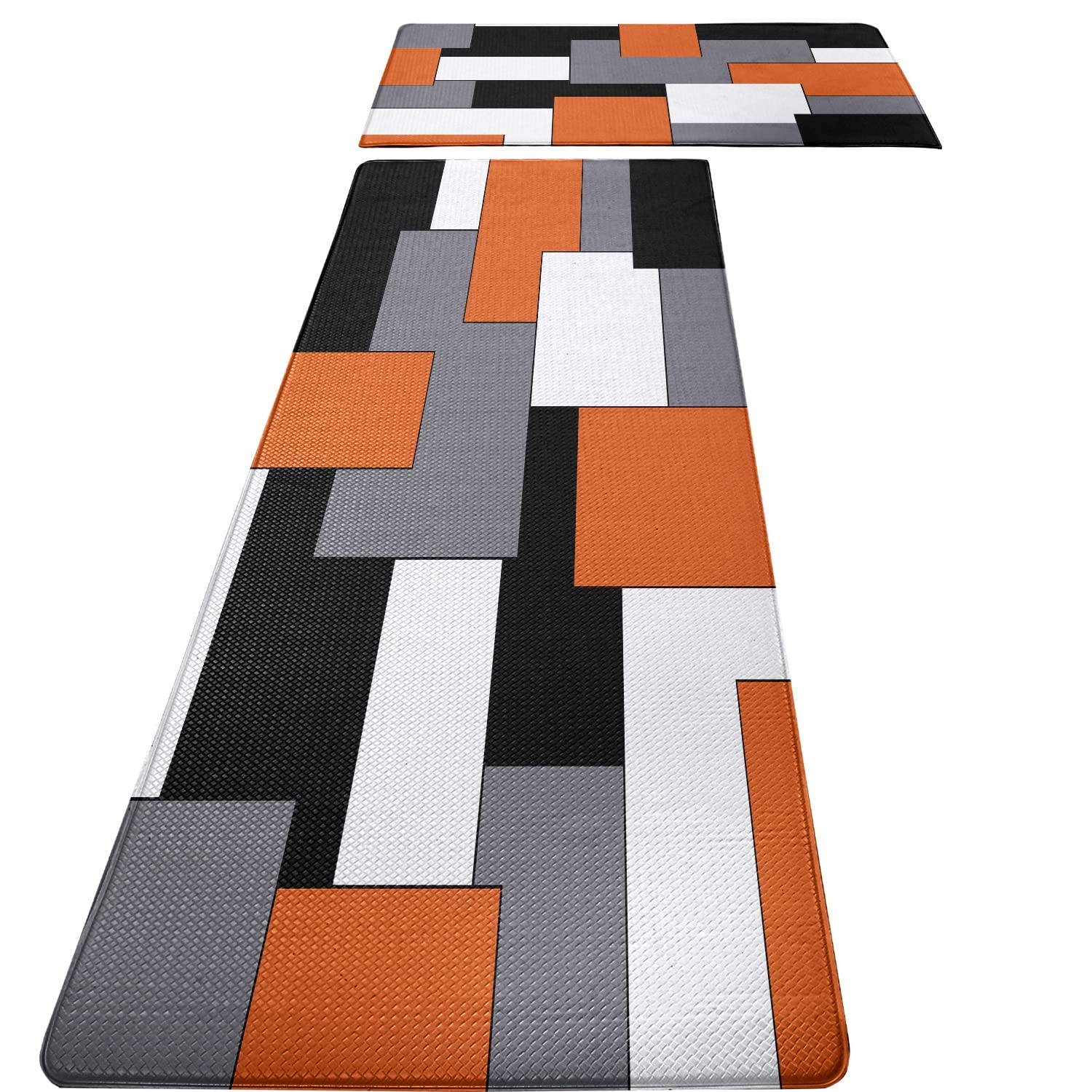 Orange Black Grey White Kitchen Rugs Set of 2 Cushioned Anti Fatigue 17.5x47 gallery
