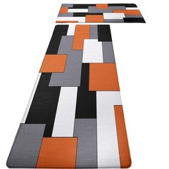 Orange Black Grey White Kitchen Rugs Set of 2 Cushioned Anti Fatigue 17.5×47