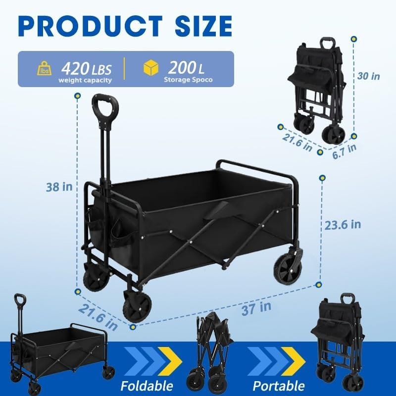 Foldable Collapsible Utility Wagon Cart All-Terrain Wheels 420lbs Capacity gallery
