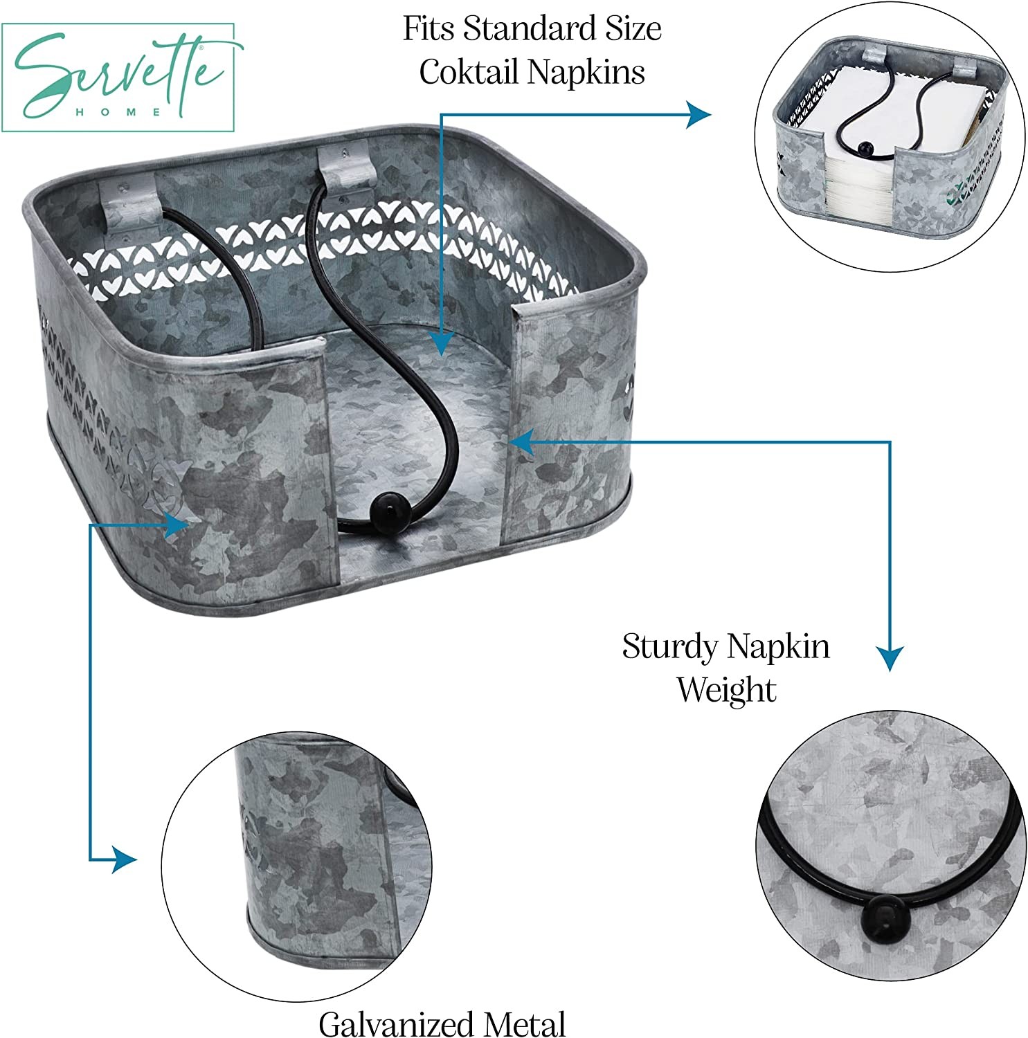 Galvanized Metal Napkin Holder - Cocktail Napkins gallery