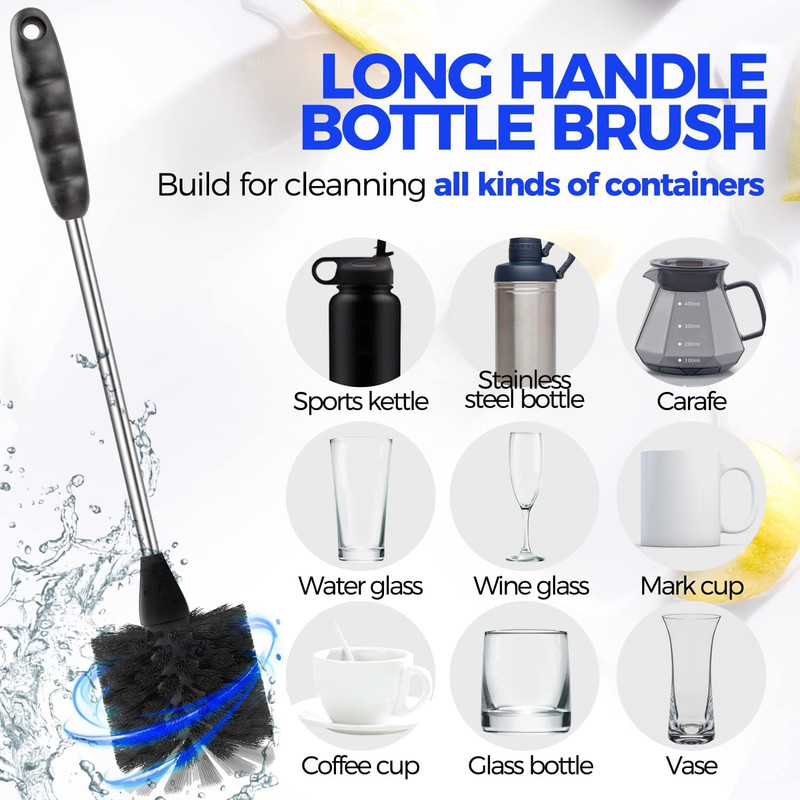 6 Pack Bottle Brush Set, 14" Long Handle Stainless Steel Bottle Cleaner Brush, 3 gallery