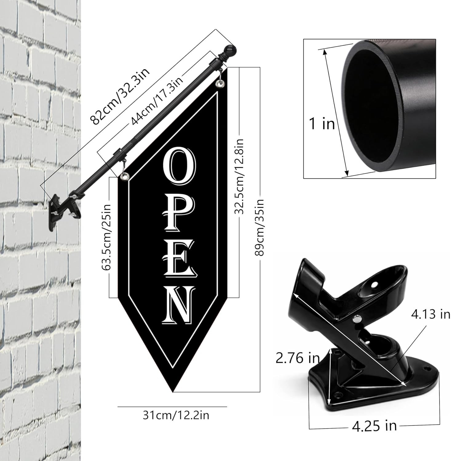OPEN Flag with Pole Kit, Double-Sided Heavy Duty Hanging Banner Sign with Metal gallery